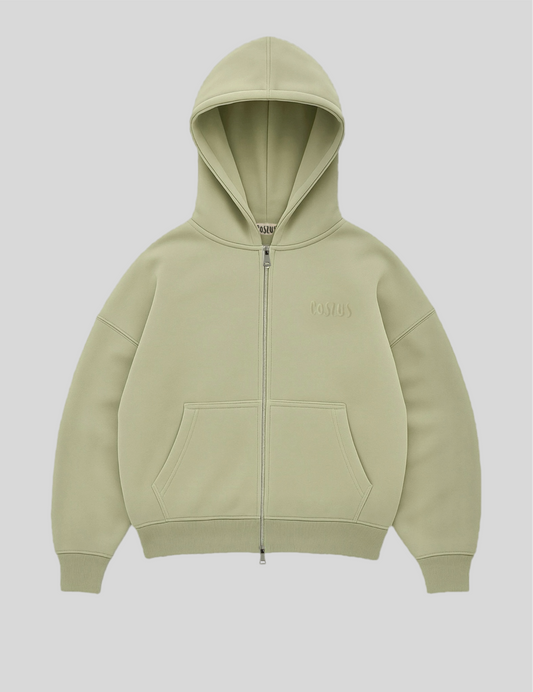 EMBROIDERED ZIP HOODIE SAGE