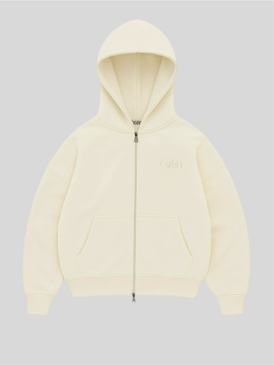 EMBROIDERED ZIP HOODIE BEIGE