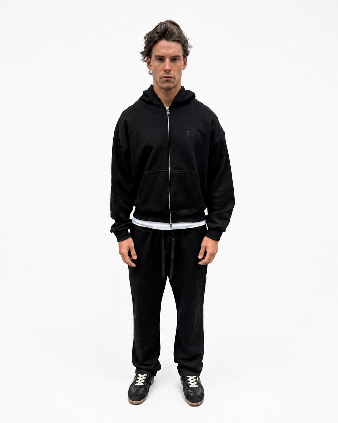 EMBROIDERED ZIP HOODIE BLACK – Coszus
