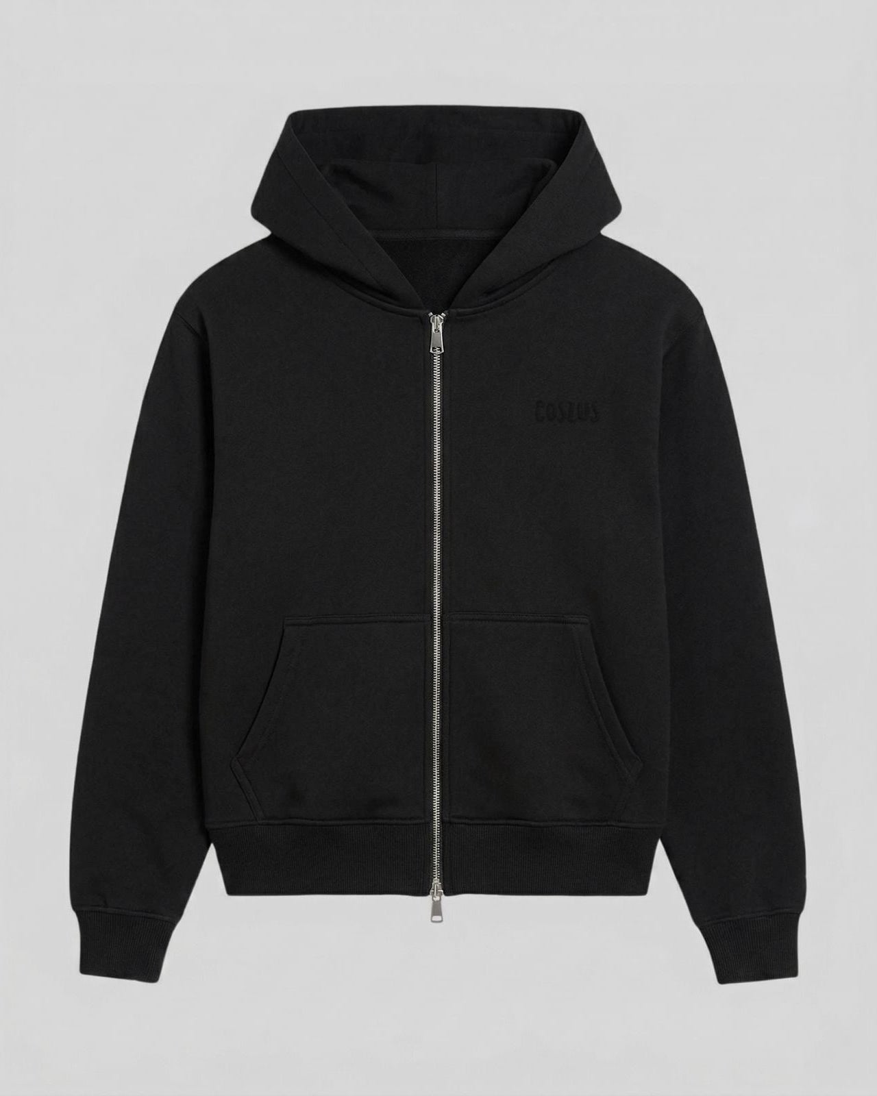 EMBROIDERED ZIP HOODIE BLACK – Coszus