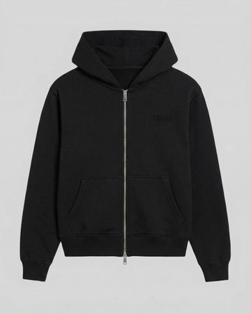 EMBROIDERED ZIP HOODIE BLACK – Coszus