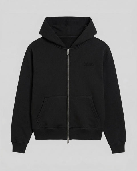 EMBROIDERED ZIP HOODIE BLACK – Coszus